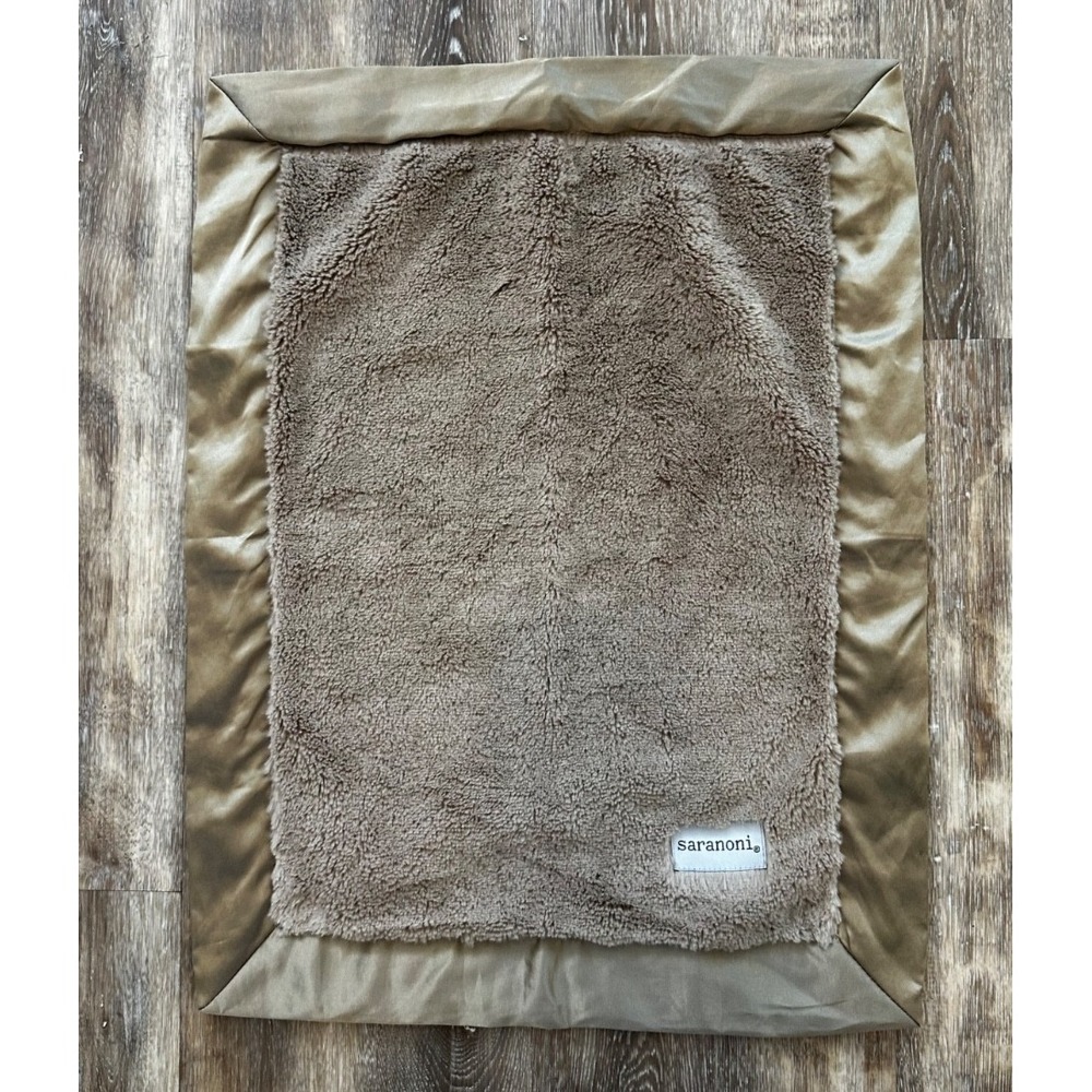 SARANONI brown satin edge security blanket plush soft baby silky lovey 19x15
